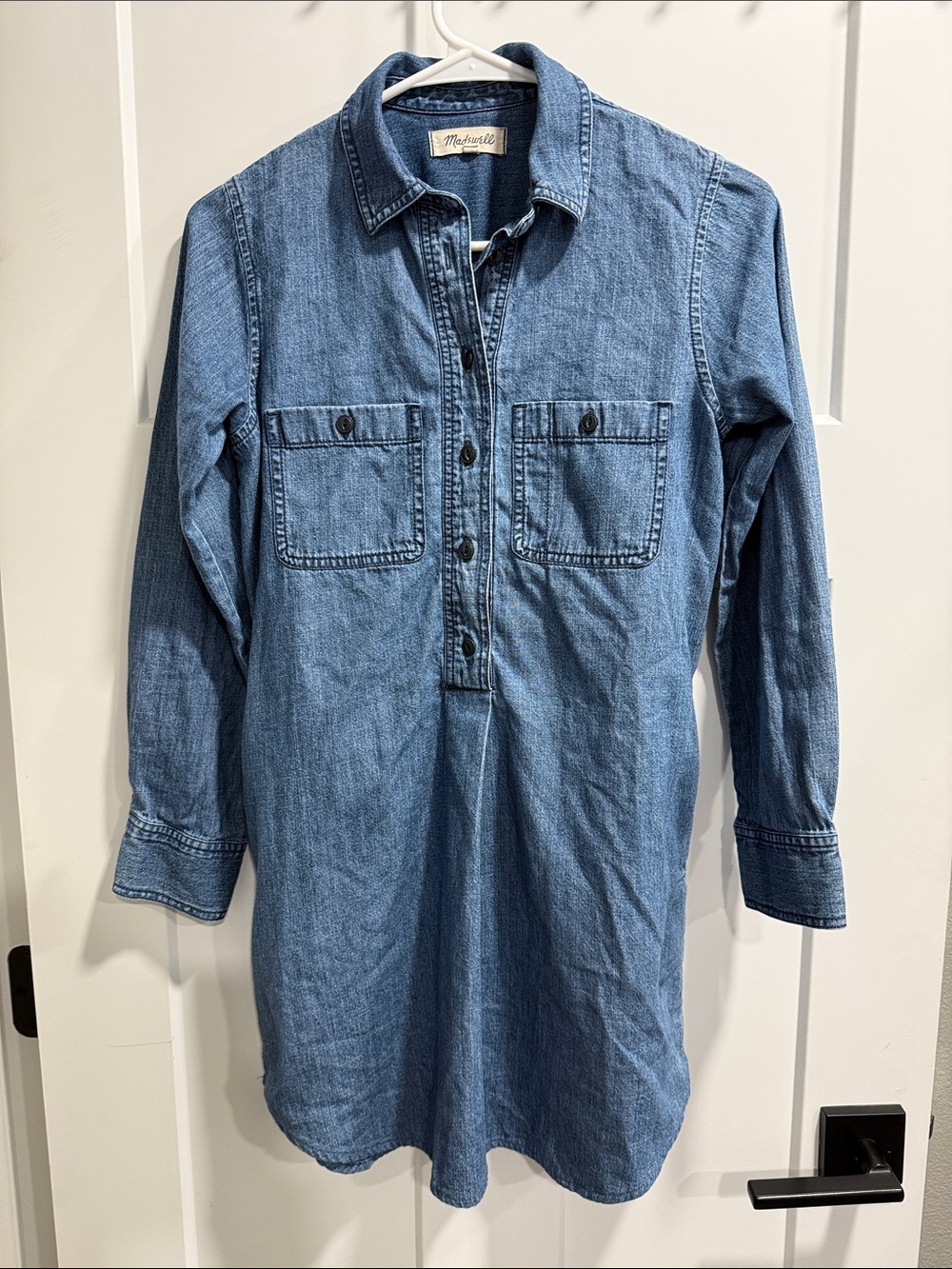 Madewell denim popover shirt dress with pockets, small